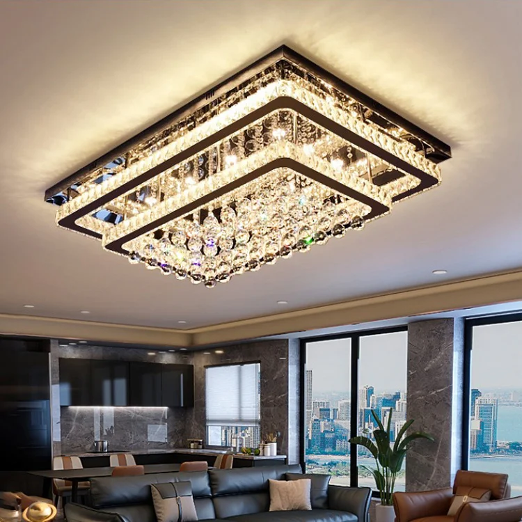 Modern Luxury Villa LED Ceiling Lamp Crystal Flush Mount Light Remote Control Hotel Lobby Surface Mounted Decorative Rectangle - Image 7