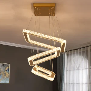Modern Loft Apartment 3 Square Crystal Pendant Light Contemporary Hanging Chandelier